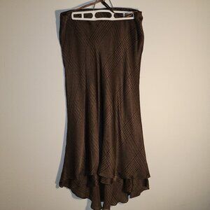 Lauren Ralph Lauren brown silk asymmetrical skirt with beautiful design, size 8